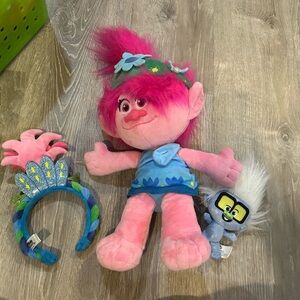 Trolls Plush Toy Set with trolls headband and tiny diamond